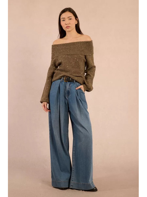 Pull avec sequins col boule