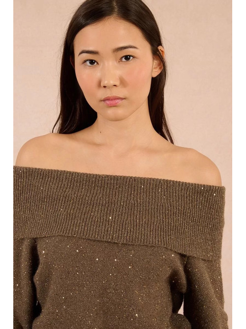 Pull avec sequins col boule