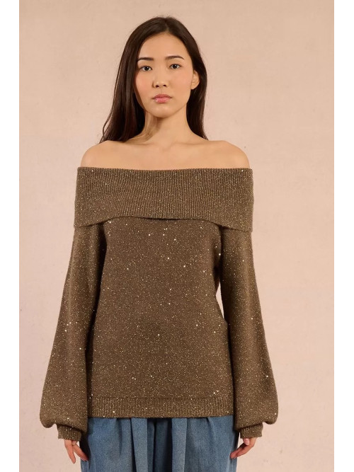 Pull avec sequins col boule