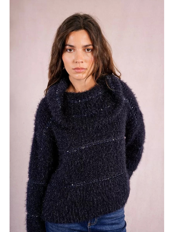 Pull maille mousseuse col boule