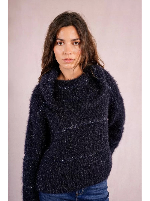 Pull maille mousseuse col boule