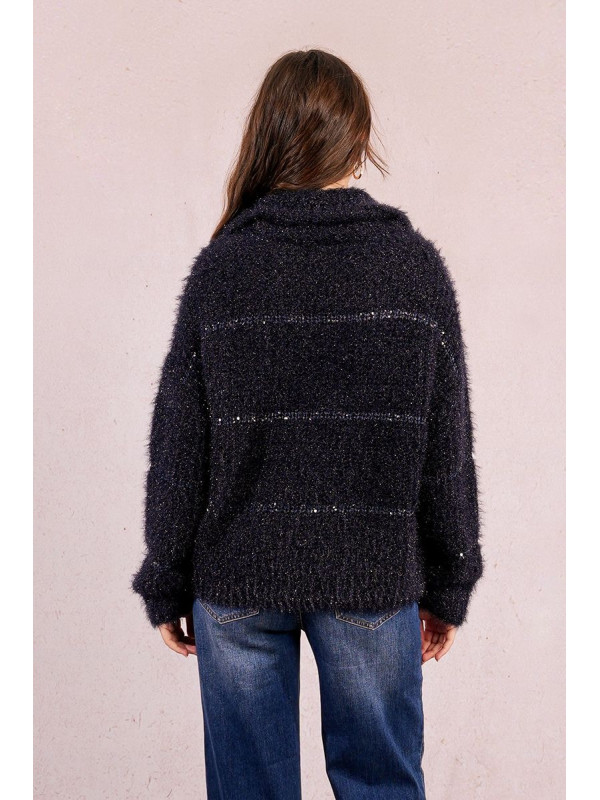Pull maille mousseuse col boule