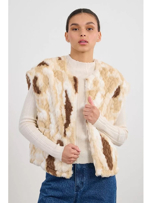 Veste fausse fourrure multicolore sans manche