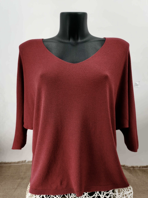 Pull fin col arrondi manches chauve-souris trois-quart