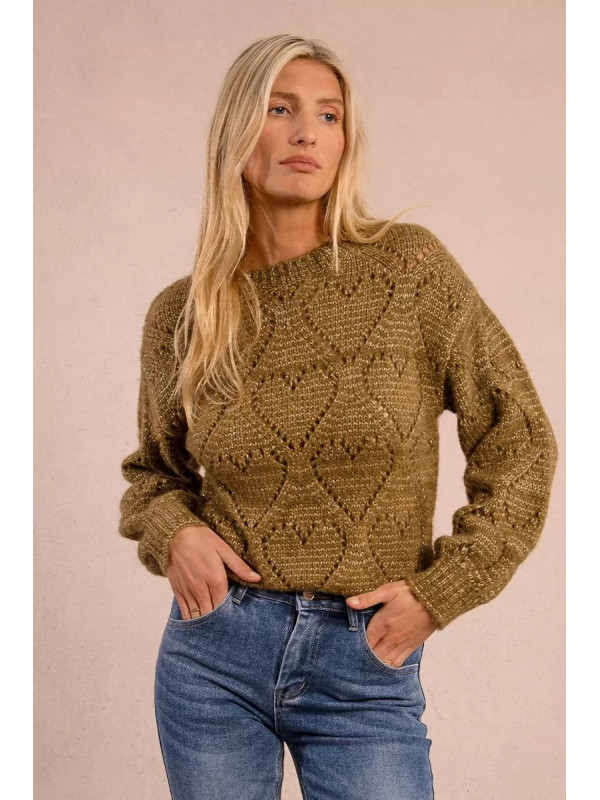 Pull ajouré cœur col rond manches longues