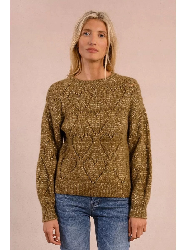 Pull ajouré cœur col rond manches longues