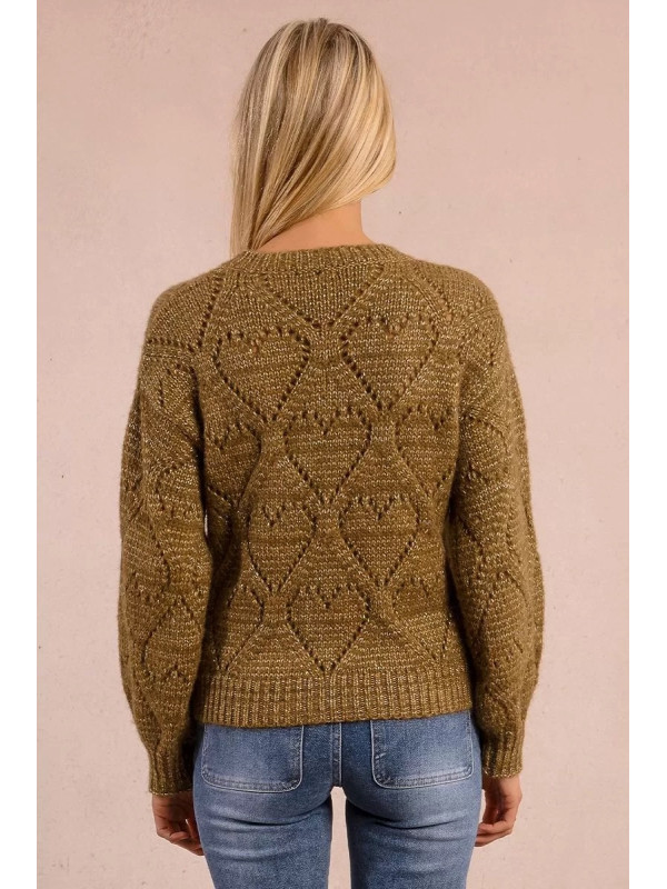 Pull ajouré cœur col rond manches longues