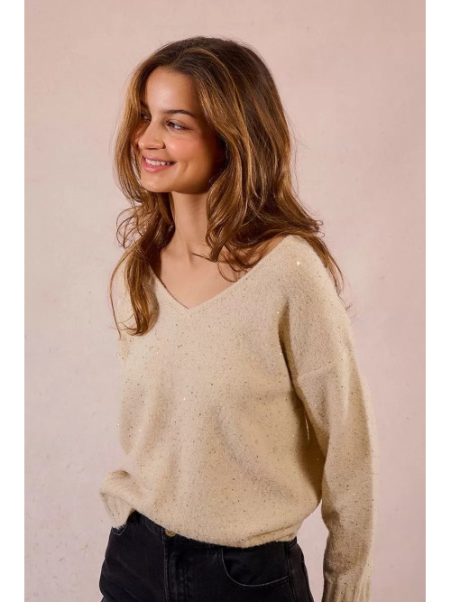 Pull avec sequins col V