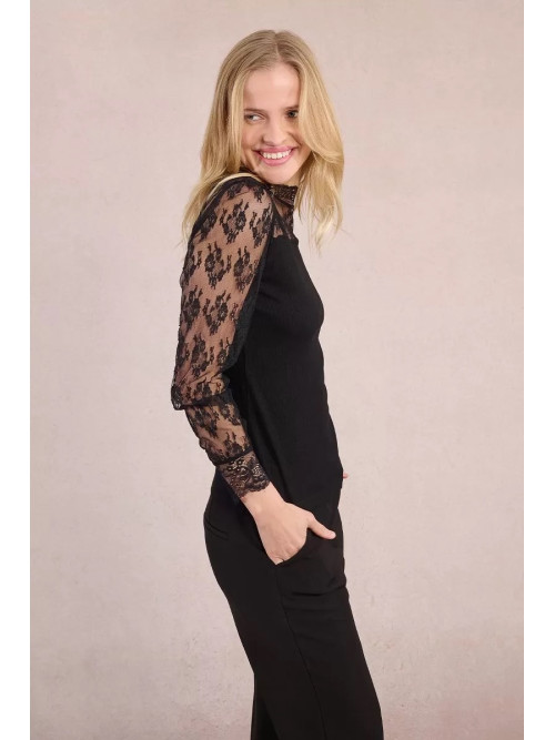 Top bi matière manches en dentelle