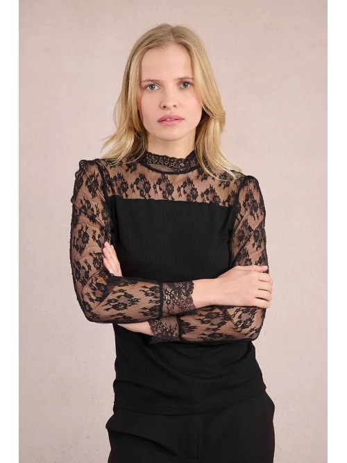 Top bi matière manches en dentelle