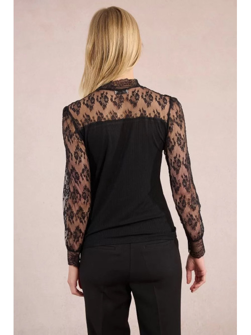 Top bi matière manches en dentelle