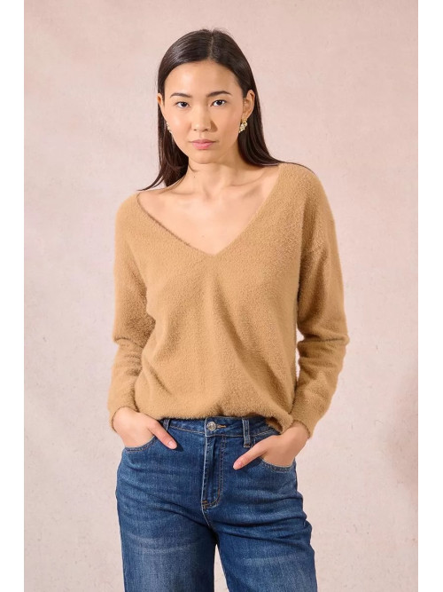 Pull duveteux col V