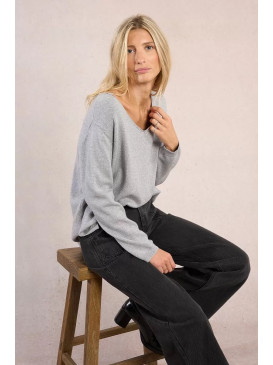 Pull fil lurex col V - Gris