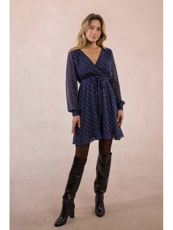 Robe courte en voilage touches dorées