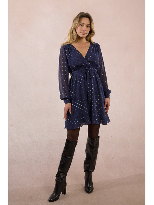 Robe courte en voilage touches dorées