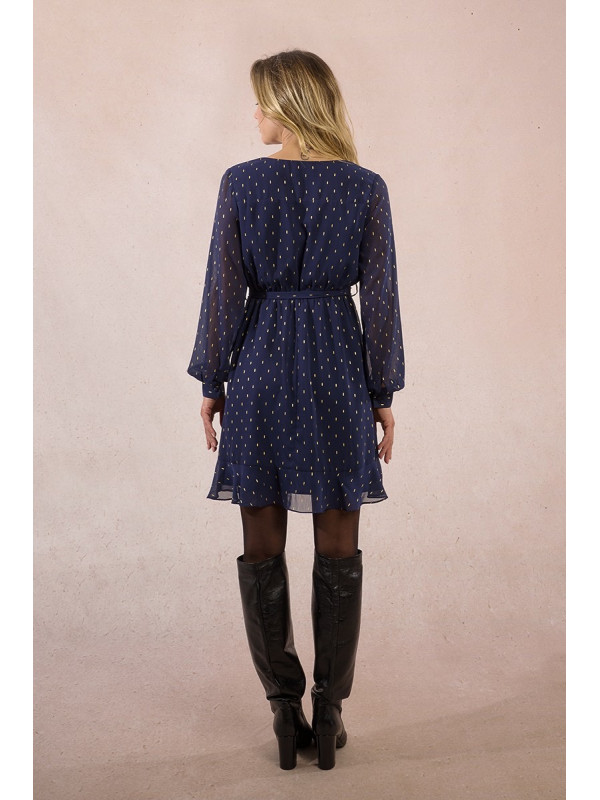 Robe courte en voilage touches dorées