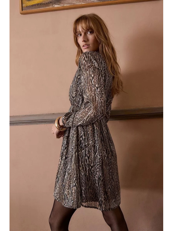 Robe courte en voilage imprimé animalier