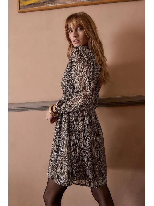 Robe courte en voilage imprimé animalier