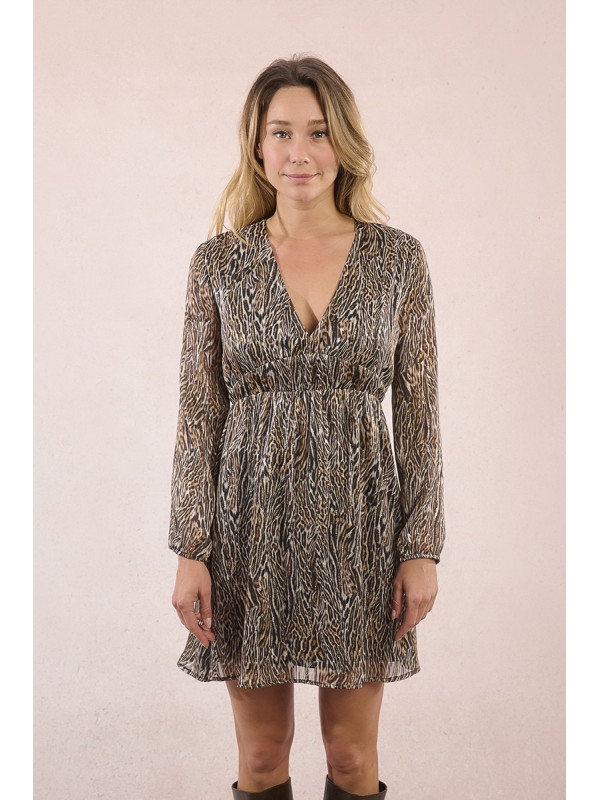 Robe courte en voilage imprimé animalier