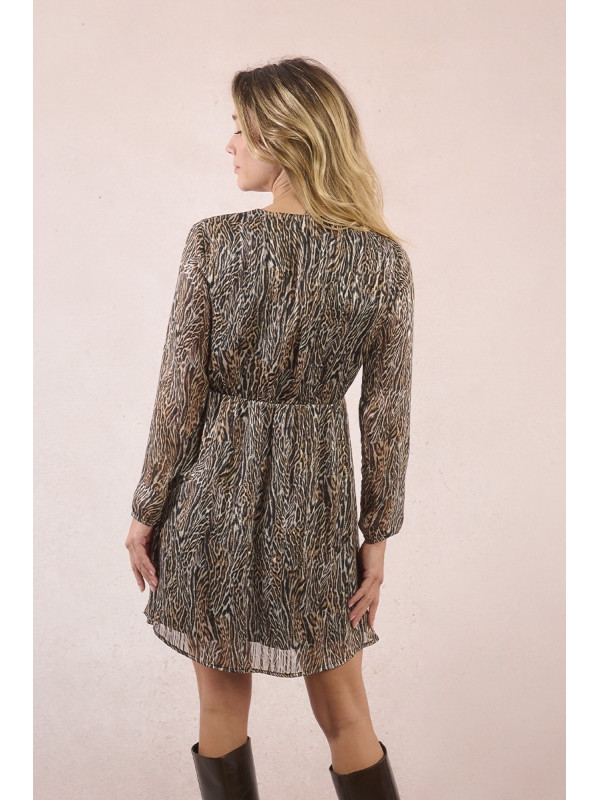 Robe courte en voilage imprimé animalier