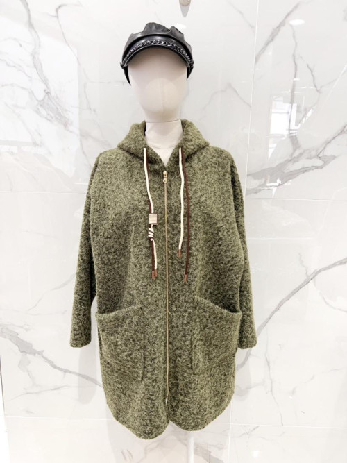 Manteau 3/4 à capuche façon laine bouillie