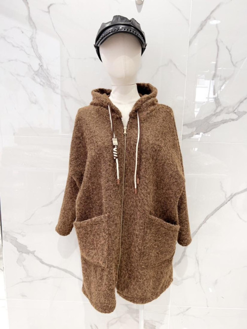 Manteau 3/4 à capuche façon laine bouillie