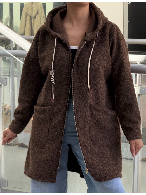Manteau 3/4 à capuche façon laine bouillie