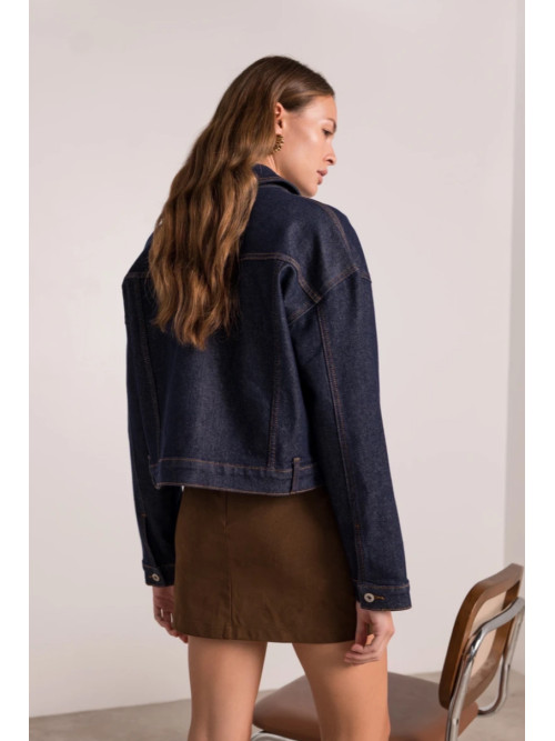 Veste cropped en jean brut avec poches en cœur
