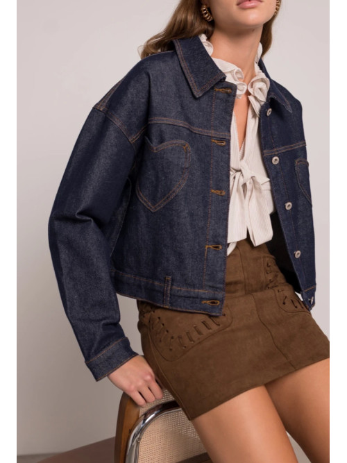 Veste cropped en jean brut avec poches en cœur