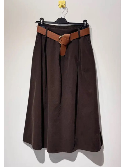 Jupe longue évasée en velours côtelé avec ceinture