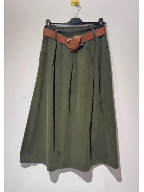 Jupe longue évasée en velours côtelé avec ceinture