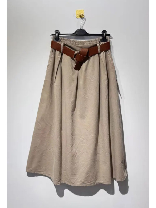 Jupe longue évasée en velours côtelé avec ceinture