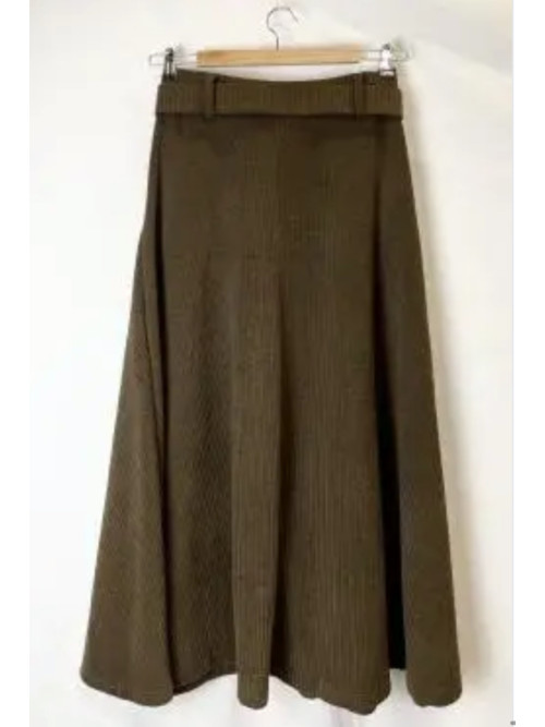 Jupe midi en velours côtelé coupe trapèze avec ceinture
