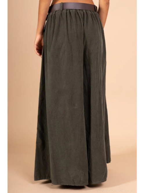 Jupe culotte longue en velours côtelé fin avec ceinture