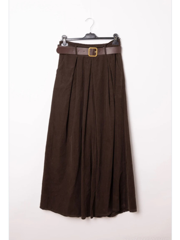 Jupe culotte longue en velours côtelé fin avec ceinture