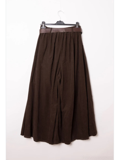 Jupe culotte longue en velours côtelé fin avec ceinture