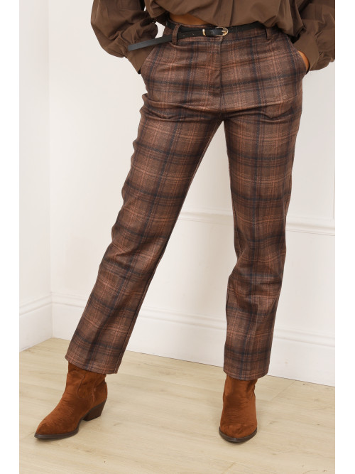 Pantalon chaud à carreaux avec fine ceinture