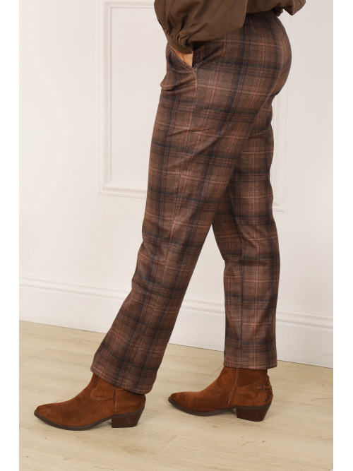 Pantalon chaud à carreaux avec fine ceinture
