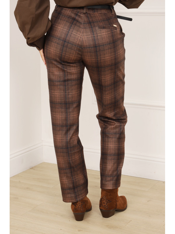 Pantalon chaud à carreaux avec fine ceinture