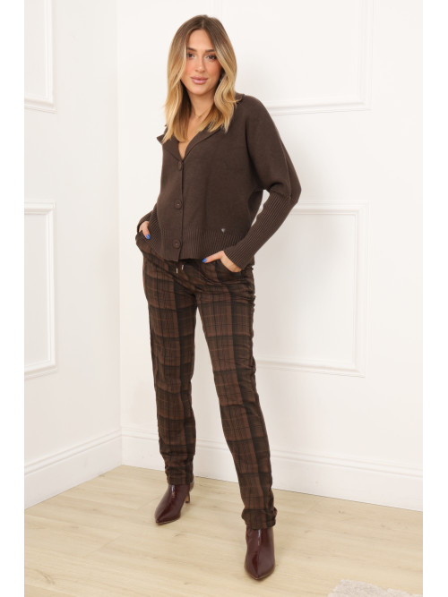 Pantalon à carreaux stretch bandes satinées côtés