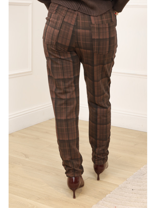 Pantalon à carreaux stretch bandes satinées côtés