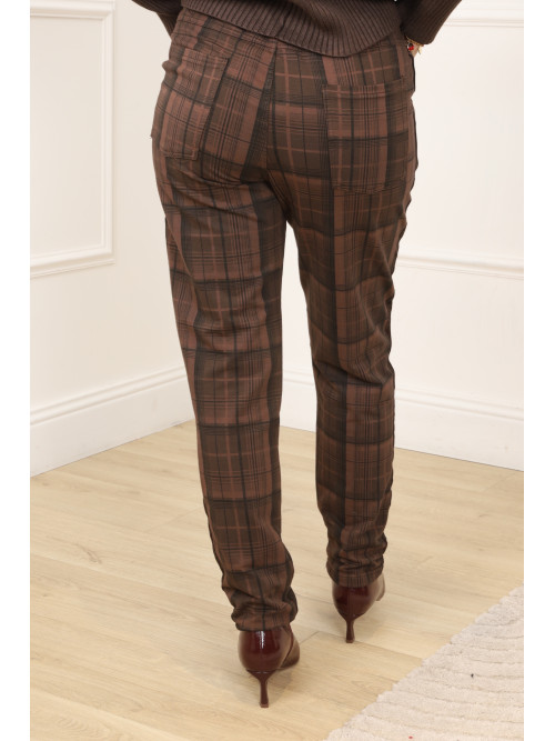 Pantalon à carreaux stretch bandes satinées côtés