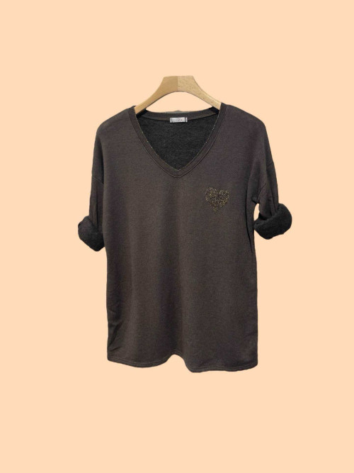 Top col V manches longues