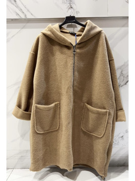 Manteau 3/4 à capuche - Camel