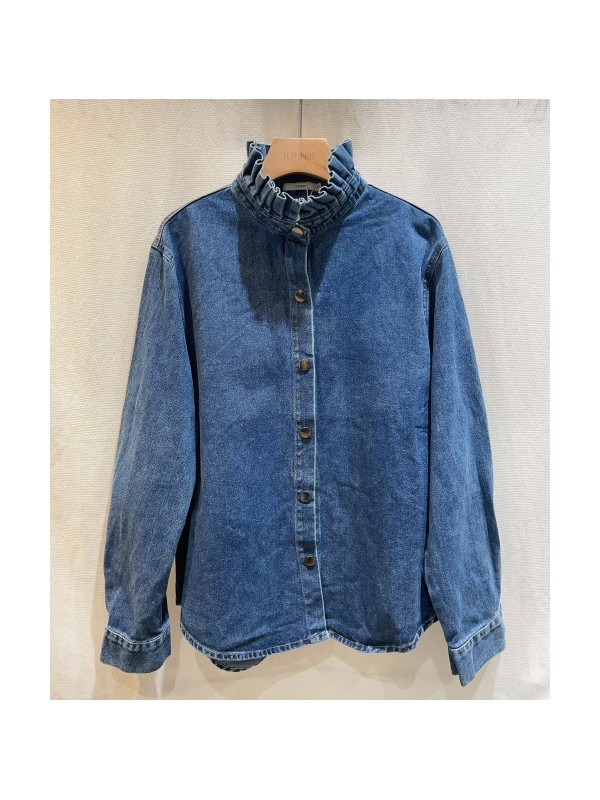 Chemise en jean col froncé manches longues