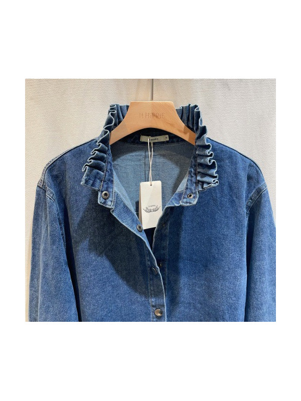 Chemise en jean col froncé manches longues