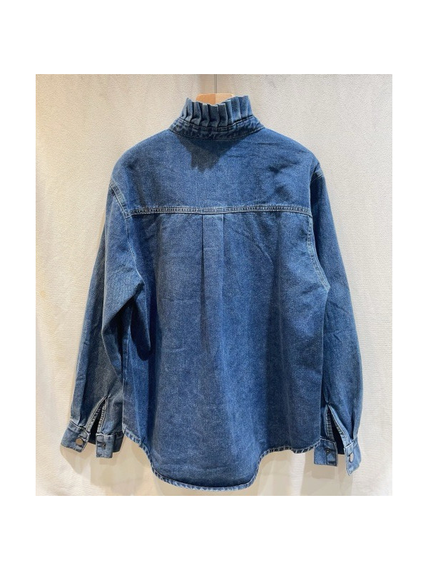 Chemise en jean col froncé manches longues
