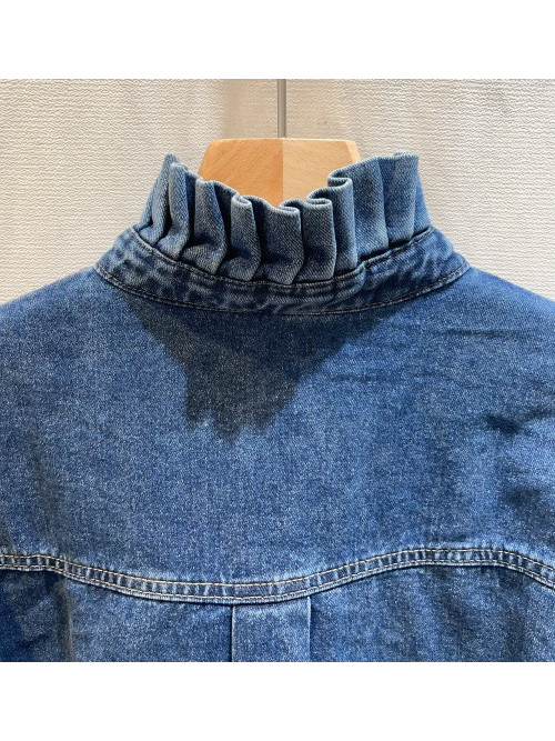 Chemise en jean col froncé manches longues