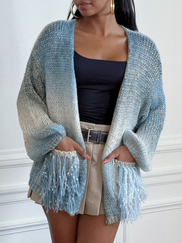 Gilet bord à bord avec lurex  frangé aux poches