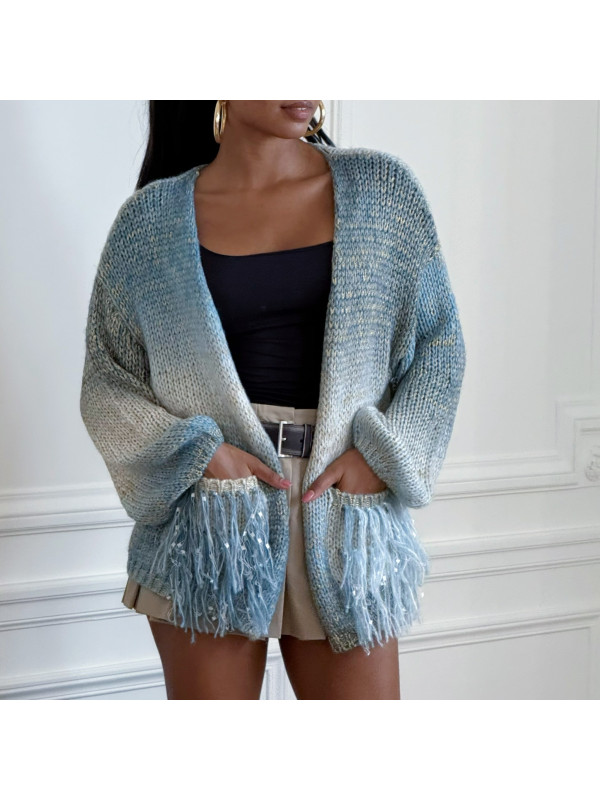 Gilet bord à bord avec lurex  frangé aux poches